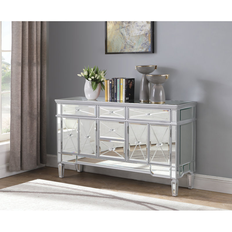 Rosdorf Park Refugio 4 Door Mirrored Accent Cabinet Wayfair